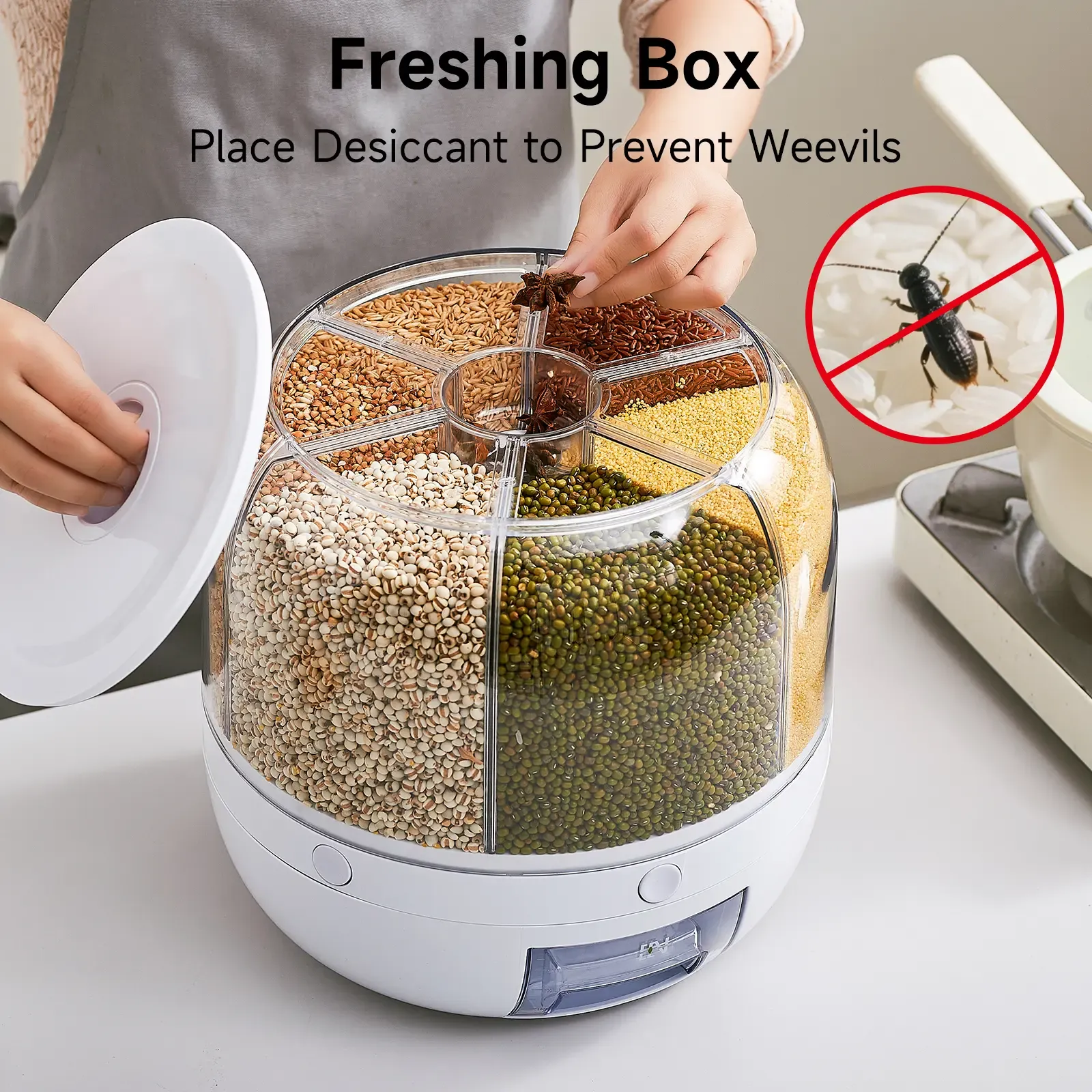 Grain Storage Dispenser 6 Compartment Food Container For Kitchen Organization And Fresh Storage Kenya