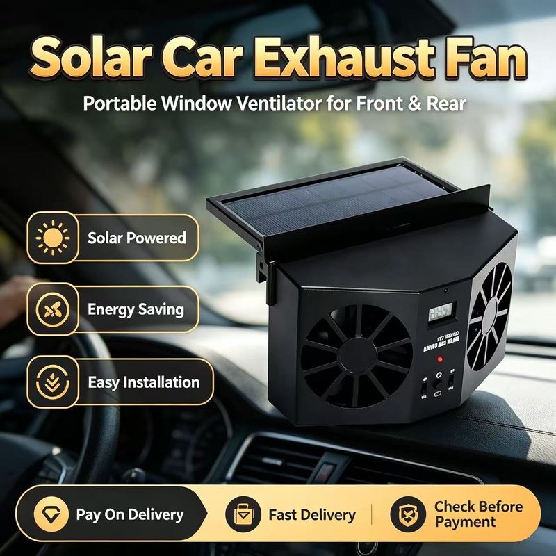 ☀️ Hot Sale | Solar Powered Car Exhaust Fan, Portable Window Ventilator, Energy Saving Air Vent Radiator for Front & Rear Window | COD Free Shipping