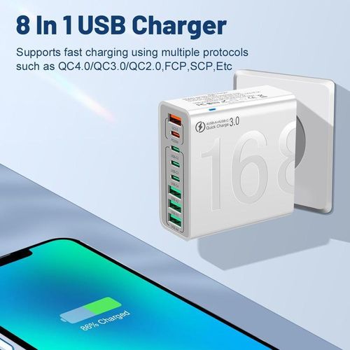 8 Port Fast USB Charger Kenya Multi Device Charging Station with PD25W and QC3 Fast Charging