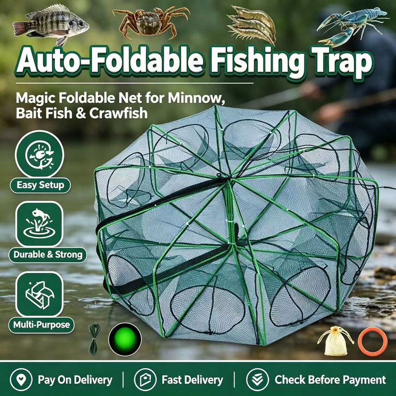 🎣 Hot Sale | Upgraded Auto-Foldable Strengthened Fishing Trap Net, Magic Foldable Net for Minnow, Bait Fish & Crawfish | COD Free Shipping