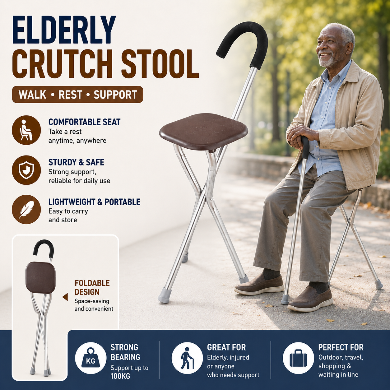 elderly crutch stool