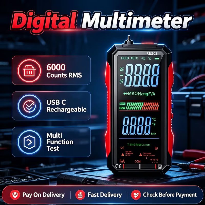 🛠️Professional Grade|USB C Rechargeable 6000 Counts RMS Digital Multimeter FS899S|Large Backlit Screen Tests AC DC Voltage Current Resistance Frequency NCV Temperature Continuity|COD Free Shipping