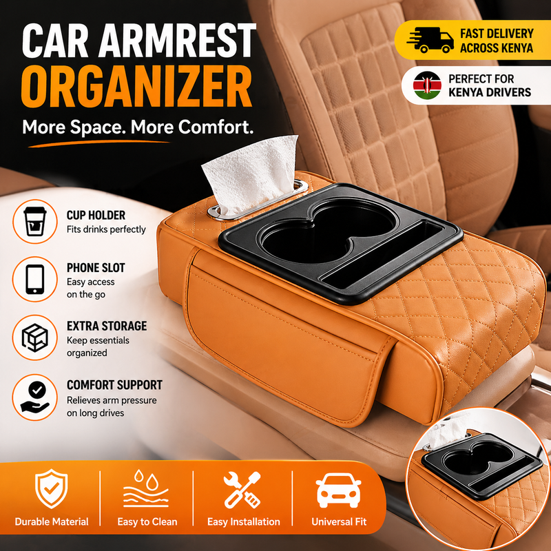 🚚 Fast Delivery Kenya 💵 COD Available Portable！Car Armrest Storage Organizer with Cup Holder and Phone Slot for Comfortable Driving and Extra Space