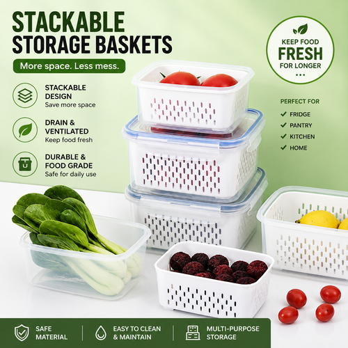 Dual Layer Drain Storage Box Kenya Fresh Food Container With Lid Vegetable Fruit Egg Storage COD Nairobi