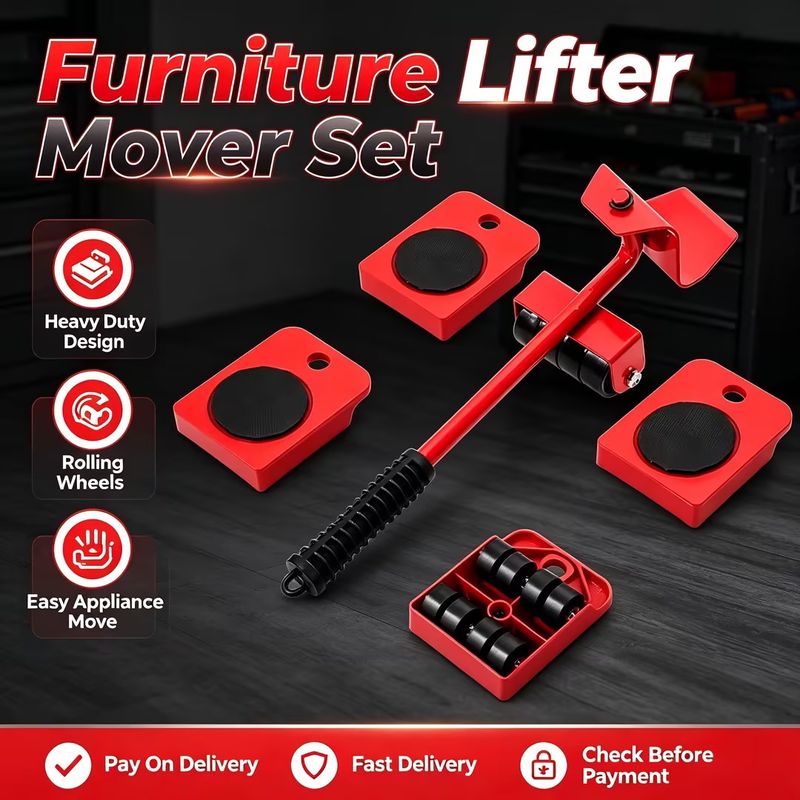 🛠️Practical Household Essential|Red Heavy Duty Furniture Lifter Mover Tool Set with Rolling Wheels|Appliance Slider Dolly Kit for Sofa Bed Cabinet Washing Machine Easy Moving|COD Free Shipping