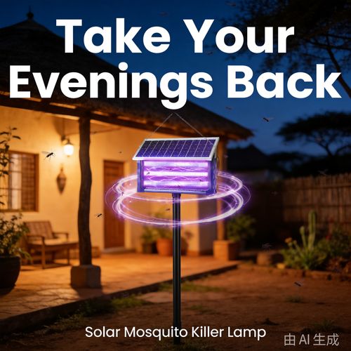 Solar Mosquito Killer Lamp, Outdoor IP66 Waterproof Bug Zapper with UV Light Attractant and High-Voltage Grid, Auto On at Dusk Off at Dawn, Solar Powered No Electricity Cost, Garden and Compound Protection