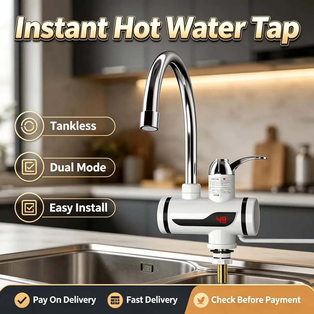 💡Game Changer|Instant Electric Hot Water Kitchen Tap|360° Rotatable Tankless Design, Dual Cold & Hot Water Mode for Home Kitchen Use|COD Free Shipping