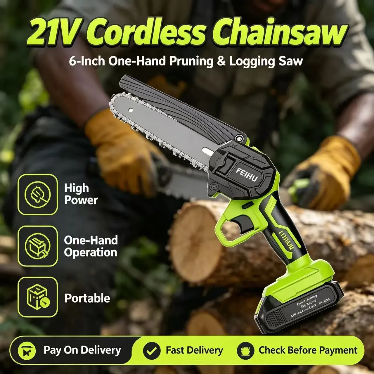 🪚 Hot Sale | 6-Inch 21V High Power Lithium-ion Chainsaw, One-Hand Cordless Pruning & Logging Saw, Portable Outdoor Gardening Power Tool | COD Free Shipping