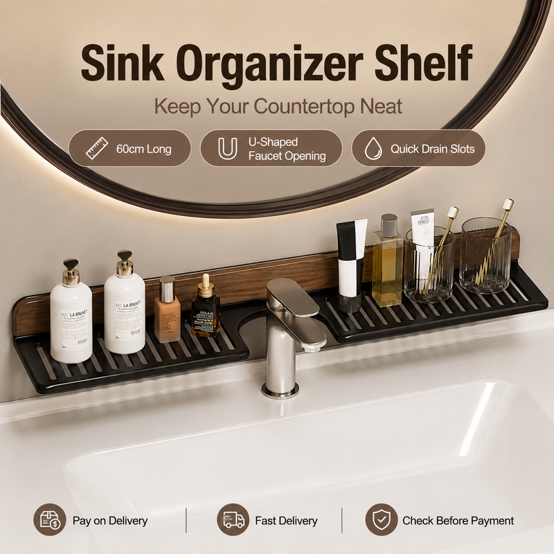🛁 COD Free Shipping | 60cm Bathroom Sink Shelf Over Faucet No-Drill Vanity Organizer for Toiletries | Pay on Delivery