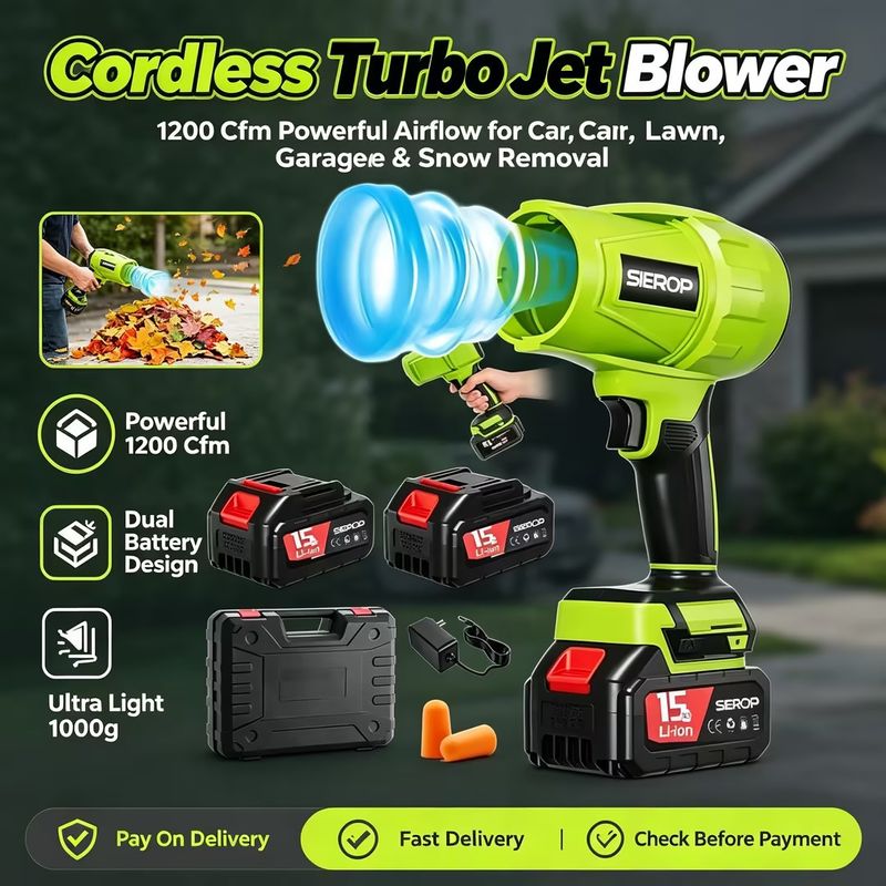 🚀Upgraded Version|New 2.0 Cordless Turbo Jet Blower with Storage Case|1200 Cfm Powerful Airflow Ultra Light 1000g Unit Dual Battery Design for Car Lawn Garage Cleaning Snow Removal|COD Free Shipping