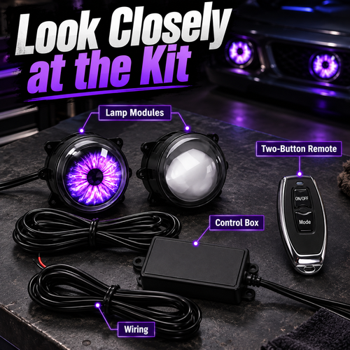 🔥HOT SALE🔥 COD！Demon Eye Headlights for Cars and Motorcycles, LED Dynamic Devil Eyes Light Kit with HD Lens, 6 Animated Eye Patterns, Universal 12-36V Eyeball Lights for Headlight or Fog Light