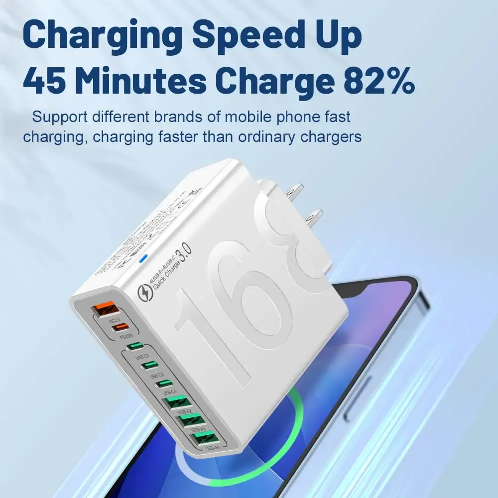 8 Port Fast USB Charger Kenya Multi Device Charging Station with PD25W and QC3 Fast Charging