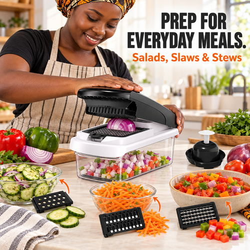 15-in-1 Vegetable Chopper — Food Cutter with 8 Blades and Container for Kitchen Use.