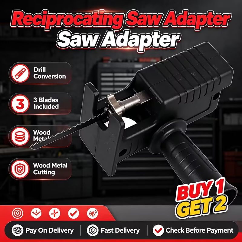 🎁Buy 1 Get 2 Offer|Electric Drill Convert Reciprocating Saw Adapter with Ergonomic Handle|3 Blades Included Multifunctional Modification Accessory for Wood Metal Cutting|COD Free Shipping