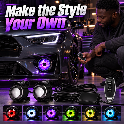 🔥HOT SALE🔥 COD！Demon Eye Headlights for Cars and Motorcycles, LED Dynamic Devil Eyes Light Kit with HD Lens, 6 Animated Eye Patterns, Universal 12-36V Eyeball Lights for Headlight or Fog Light