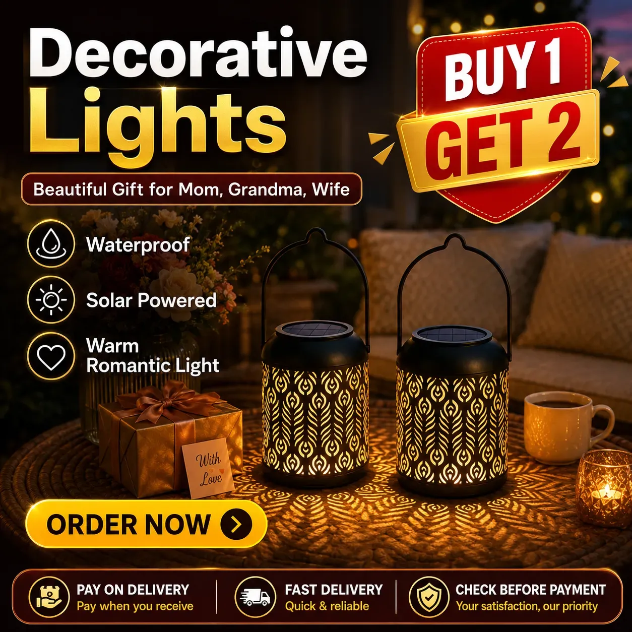 ☀ COD Free Shipping Waterproof Decorative Lights Birthday Gifts for Mom Women Grandma Wife for Patio Lawn Table
