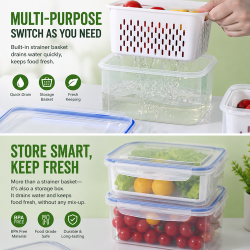 Dual Layer Drain Storage Box Kenya Fresh Food Container With Lid Vegetable Fruit Egg Storage COD Nairobi