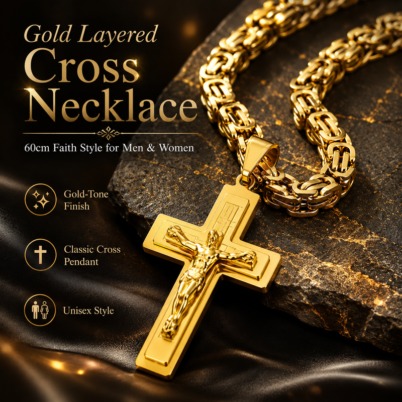 💎 COD Free Shipping | 60cm Gold Layered Cross Necklace Christian Religious Jewelry for Men and Women | Pay on Delivery