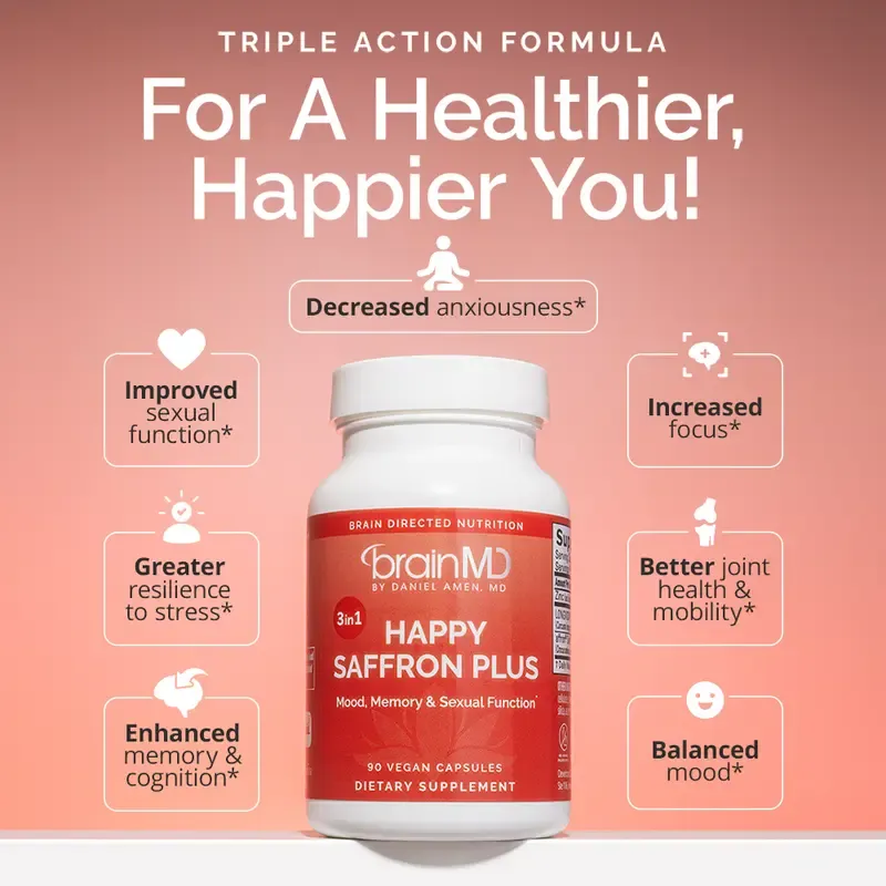 BrainMD - Happy Saffron Plus by Doc Amen | 1 formula for a healthier, happier you - free from gluten, dairy, and eggs