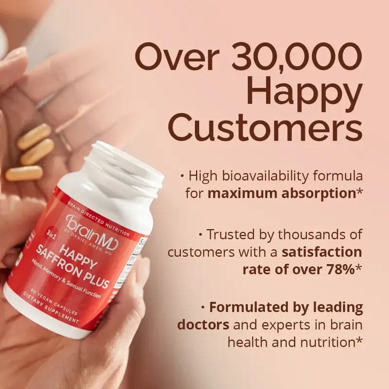 BrainMD - Happy Saffron Plus by Doc Amen | 1 formula for a healthier, happier you - free from gluten, dairy, and eggs