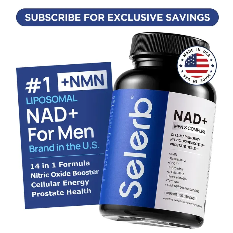 Selerb NAD+ Supplement for Men with NMN - Liposomal Complex with Trans-Resveratrol, CoQ10, Maca & Ashwagandha - Supports Cellular Renewal, Energy & Performance - 60 Capsules Dietary Healthcare Vitamins