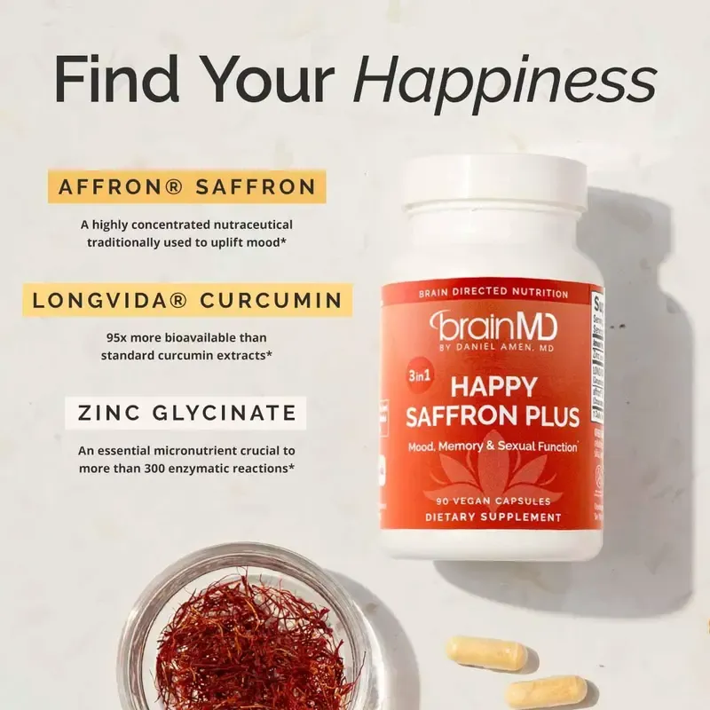 BrainMD - Happy Saffron Plus by Doc Amen | 1 formula for a healthier, happier you - free from gluten, dairy, and eggs