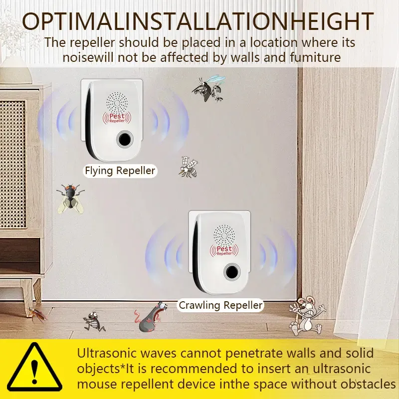 Ultrasonic Pest Repeller for Mice Rats Spiders Roaches & Insects Indoor Home Restaurant Garage Use Effective Pest Control Device