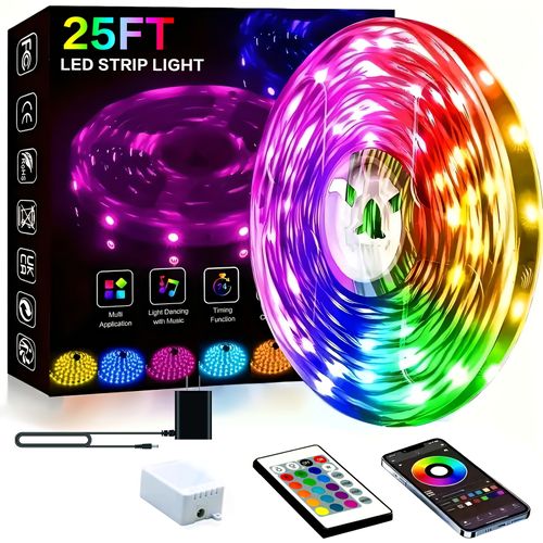 25ft Extra-Long RGB Smart LED Strip, App & Remote Control Music Sync Lights