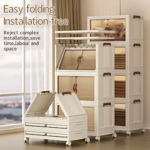 High-quality household storage cabinet Single-tier plastic folding storage unit with castors