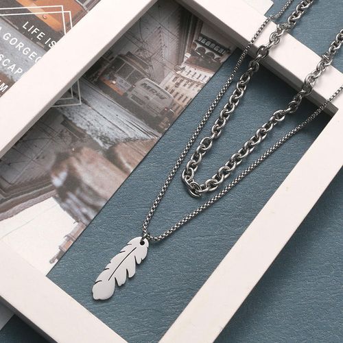 New Luxury Men's Personalised Titanium Steel Feather Chain Textured Fashion Pendant