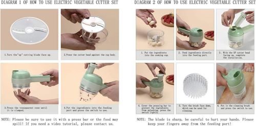 Electric Vegetable Chopper Multi-Functional Kitchen Garlic Crusher 4-in-1 Onion Pepper Meat Mincer Kitchen Tool