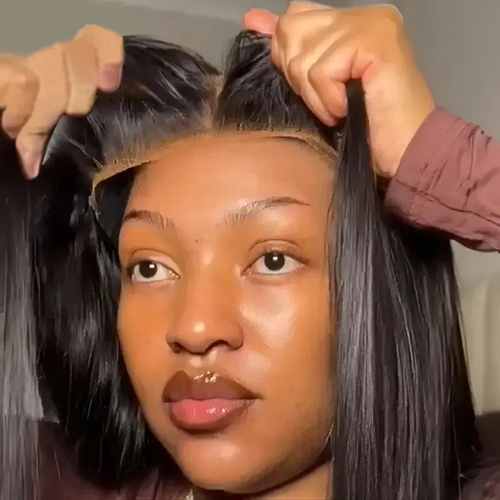 Adhesive-Free Wig Full HD Transparent Lace Front Wig Black Women's Wig