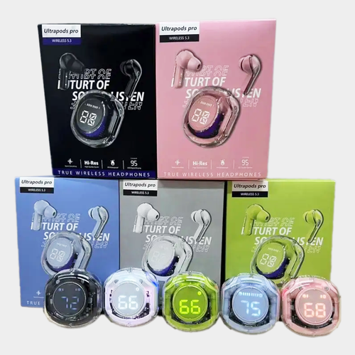 2025 Earbuds with LED Display in Transparent Crystal Case - Wireless Gaming Headphones - Hot Sale