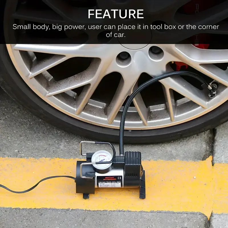 12V 150 Psi Deluxe Portable Metal Car Tire Inflator - Heavy-Duty, Fast Inflation, Compact Design, Easy to Use, Ideal for Cars, Trucks, SUVs, and Bicycles