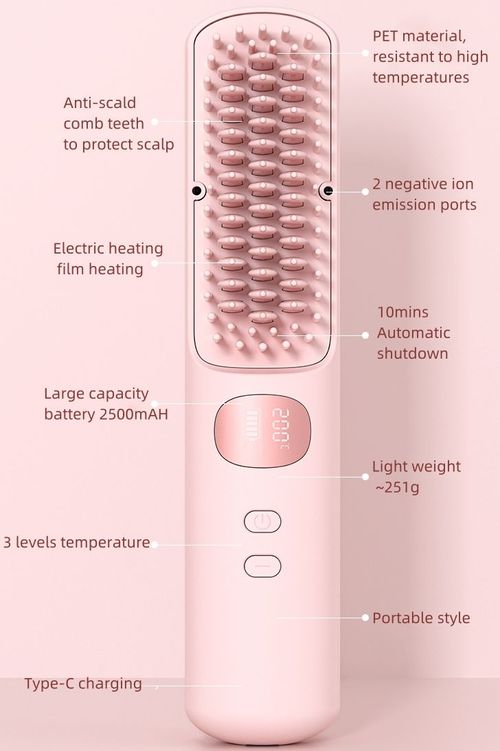 Portable Straightening Comb Heat-Styling Brush Three-Speed Cordless Straightener