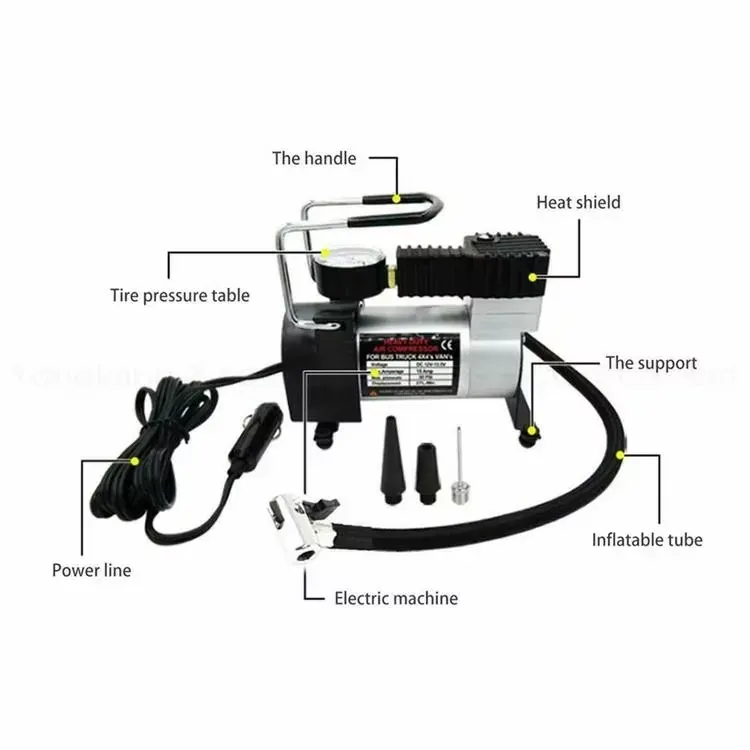 12V 150 Psi Deluxe Portable Metal Car Tire Inflator - Heavy-Duty, Fast Inflation, Compact Design, Easy to Use, Ideal for Cars, Trucks, SUVs, and Bicycles