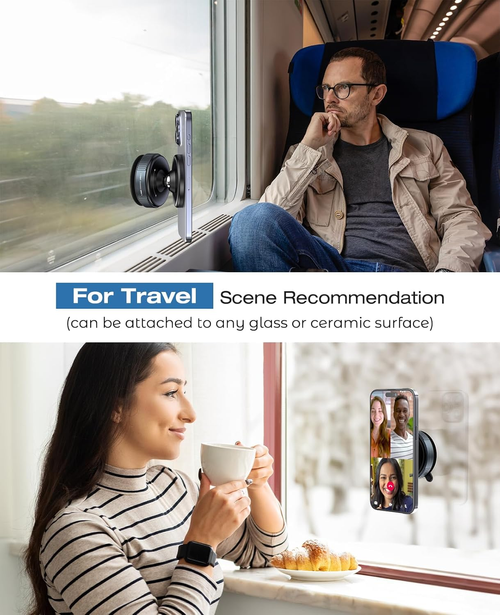 acuum suction cup phone holder, 360° rotatable, magnetic dual-sided suction cup design, adhesive-free telescopic folding, suitable for both car and home use, with optimal magnet ring effect