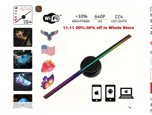 Holographic Projector Wifi 3D Advertising Display LED Holographic Fan Holographic Imaging Light Signage Light Remote Display
