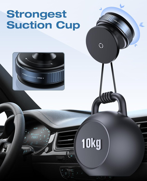 acuum suction cup phone holder, 360° rotatable, magnetic dual-sided suction cup design, adhesive-free telescopic folding, suitable for both car and home use, with optimal magnet ring effect