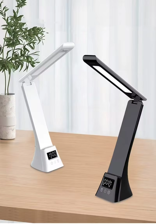 3 in 1 Foldable Table Lamps Universal Eye Protection with Digital Clock Wireless Charger for Phone Use & Charging