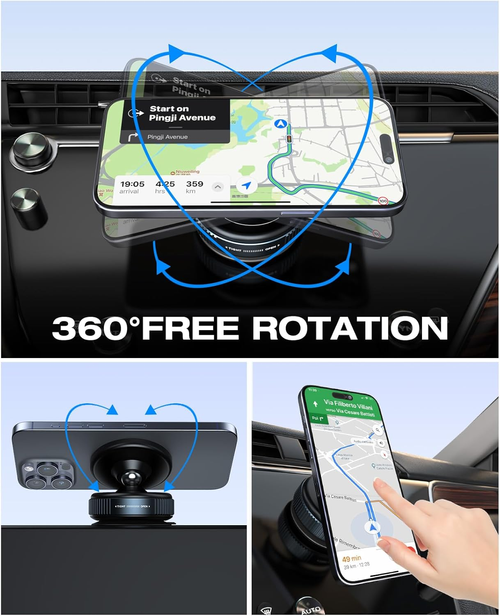 acuum suction cup phone holder, 360° rotatable, magnetic dual-sided suction cup design, adhesive-free telescopic folding, suitable for both car and home use, with optimal magnet ring effect