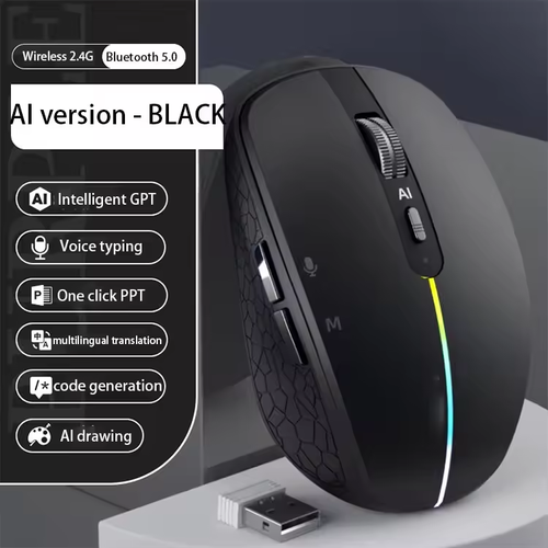 Factory Direct Sale AI Intelligent Voice Mouse Wireless Voice Control Typing Input BT Rechargeable Translation Writing PPT
