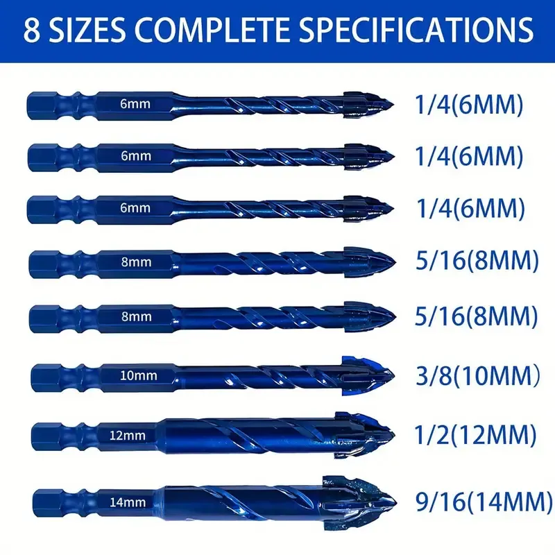 8pcs Upgraded Serrated Masonry Drill Bit - Set of 8 Concrete Drill Bits for Tile Glass Metal Brick Ceramic Plastic Wood