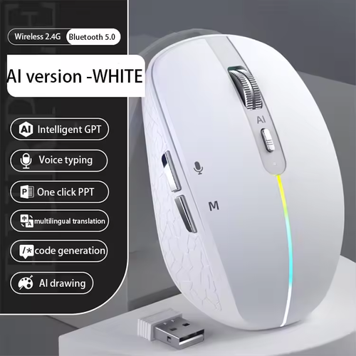 Factory Direct Sale AI Intelligent Voice Mouse Wireless Voice Control Typing Input BT Rechargeable Translation Writing PPT