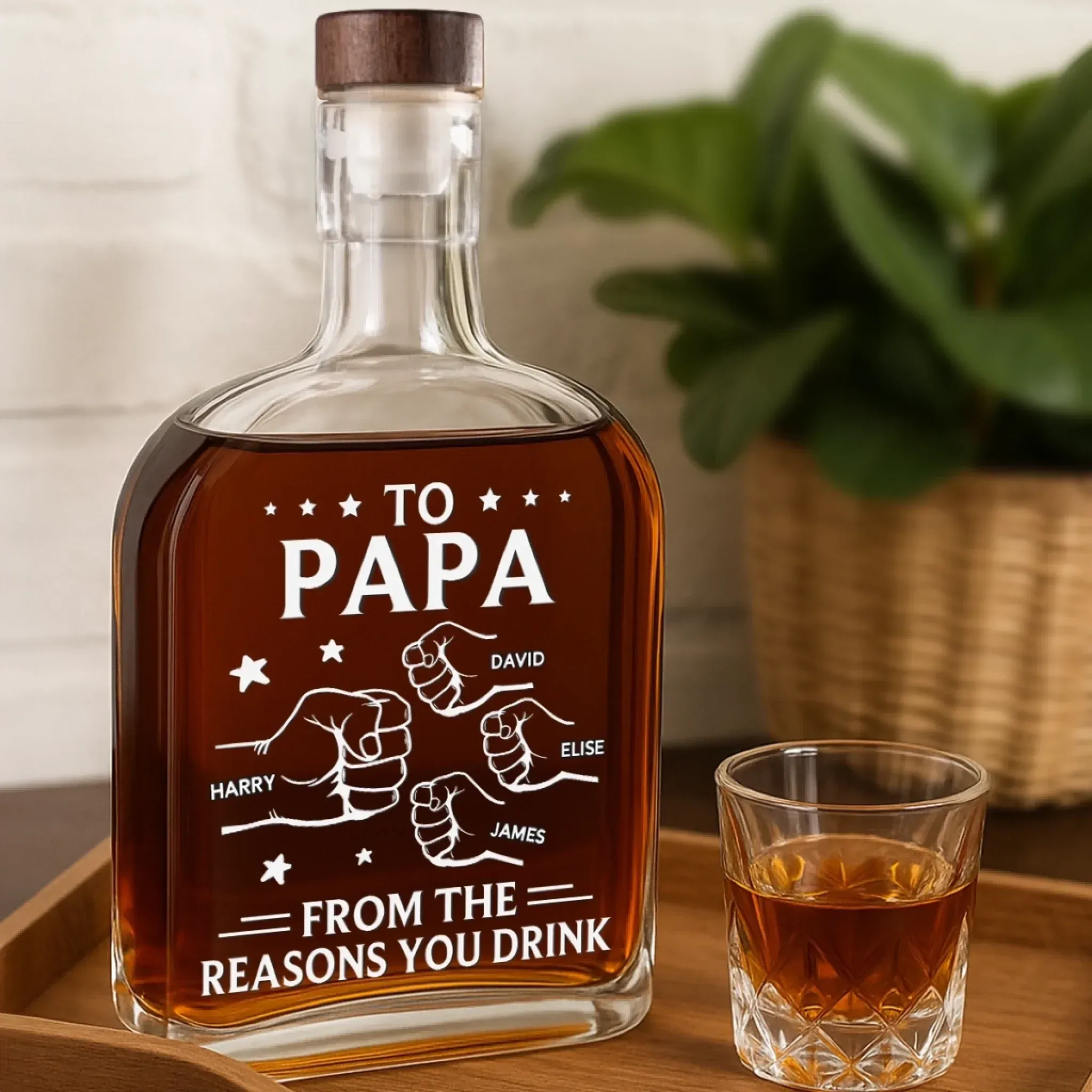 Drink Because We Exist - Family Personalized Custom Whiskey Bottle - Father's Day, Gift For Dad, Grandpa