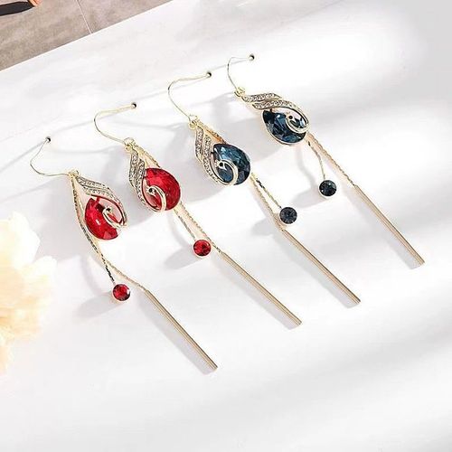 ✨Elegant Super Fairy Blue Crystal Earrings🦚Long Tassel Peacock Phoenix Stylish Temperament Ear Ornaments
