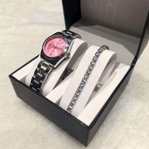 CHENXI 003A Leisure Style Two-piece Gift Set Women Luxury Quartz Silver Pink Watches Luminous Waterproof Watch & Bracelet + Box
