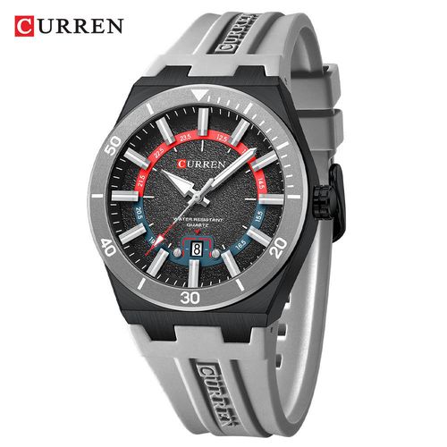 CURREN 8491 New Trendy Fashion Quartz Watch Date Business Casual Wristwatch Silicone Band Waterproof Luminous Hands Men's Watch