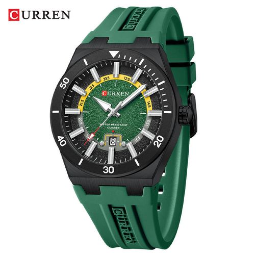 CURREN 8491 New Trendy Fashion Quartz Watch Date Business Casual Wristwatch Silicone Band Waterproof Luminous Hands Men's Watch