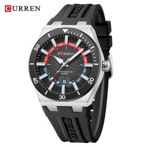 CURREN 8491 New Trendy Fashion Quartz Watch Date Business Casual Wristwatch Silicone Band Waterproof Luminous Hands Men's Watch